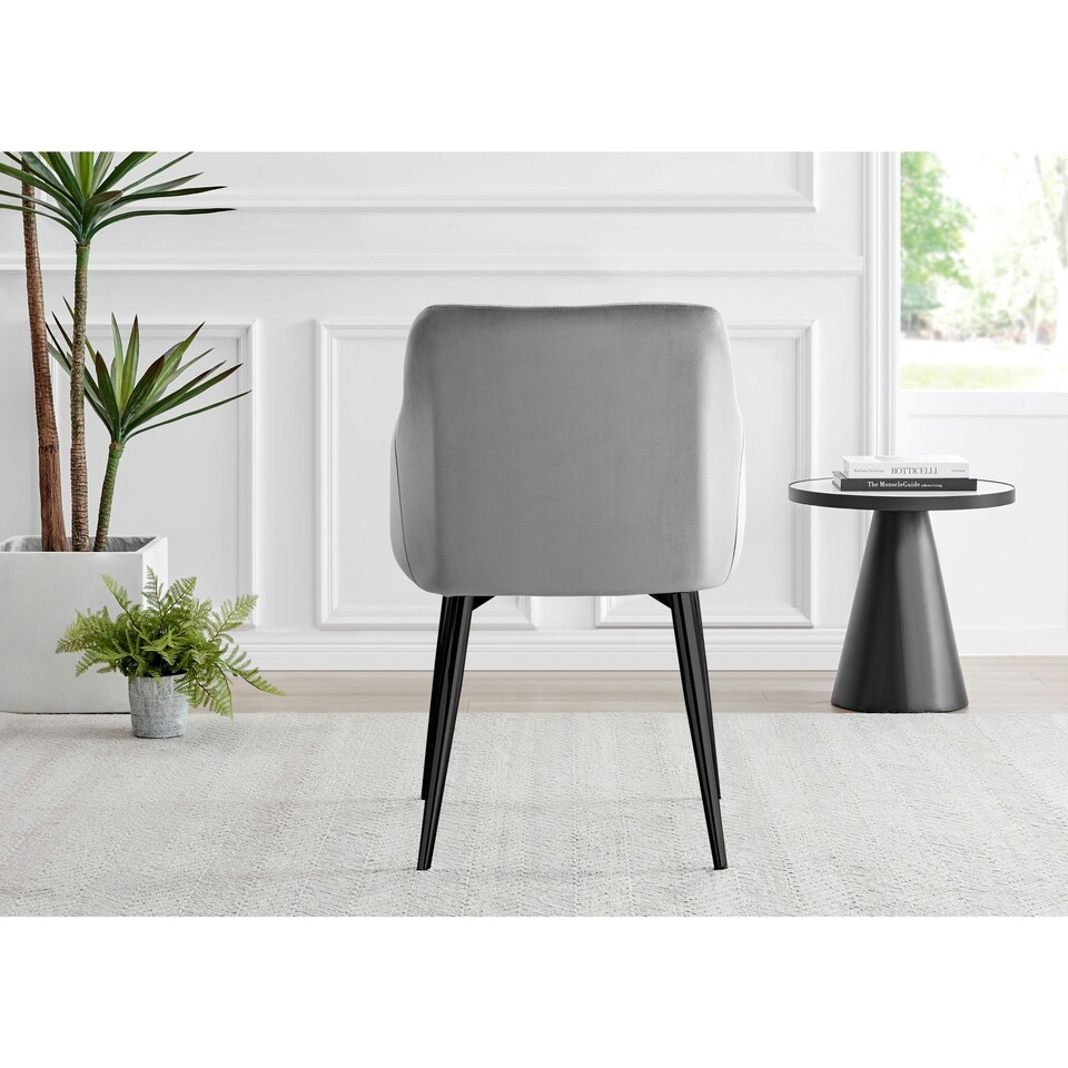 image 1 of Furniturebox 2x Calla Grey Velvet Dining Chairs with Black Legs