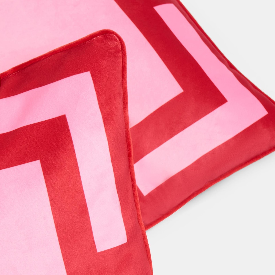 image 1 of OHS 2 x Square Print Matte Velvet Decorative Cushion Covers | Pink | Hot Pink