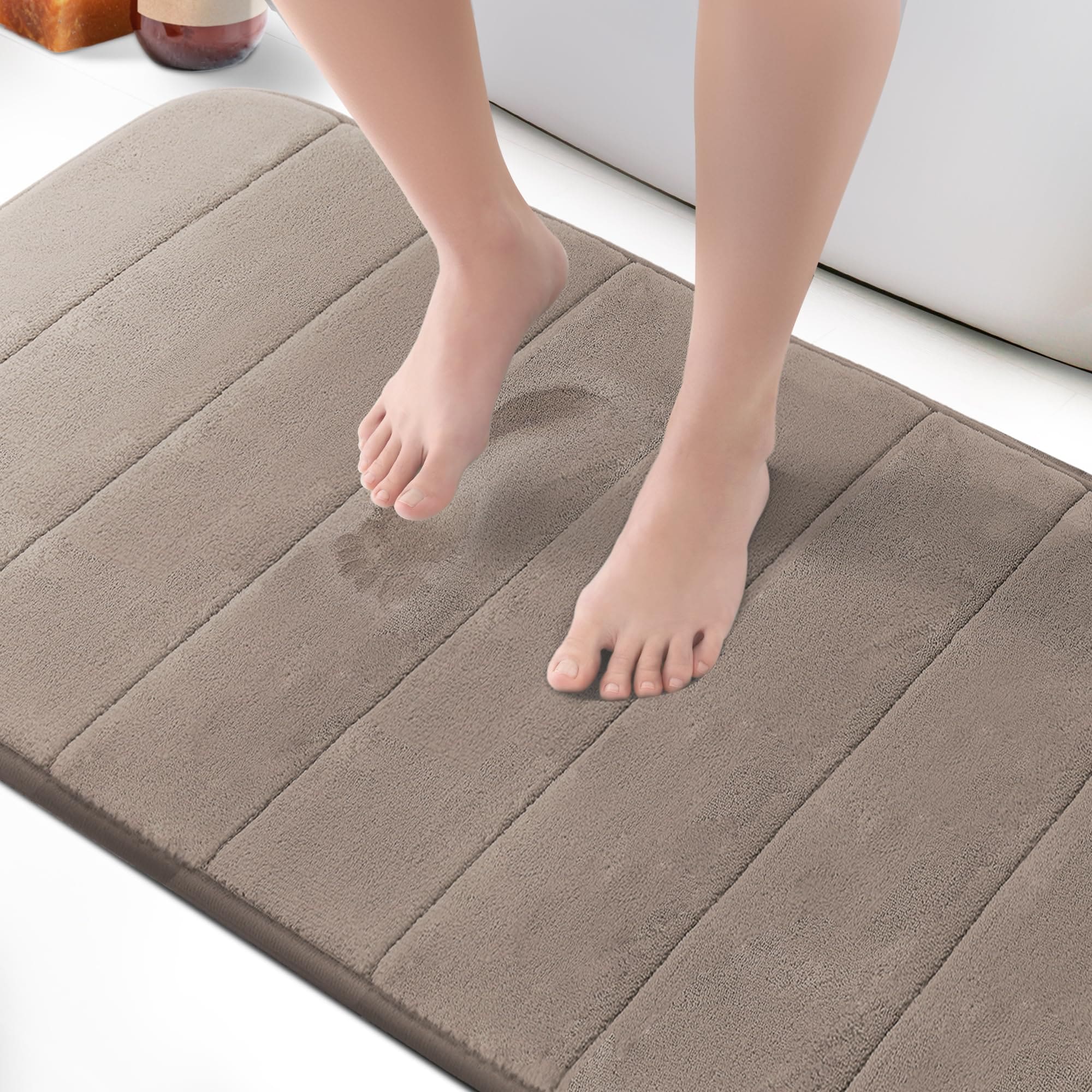 Keplin Memory Foam Bath Mat, Ultra-Soft, Highly Absorbent, Non-Slip, 60x90cm in Beige | Size: 60 cm x 90 cm