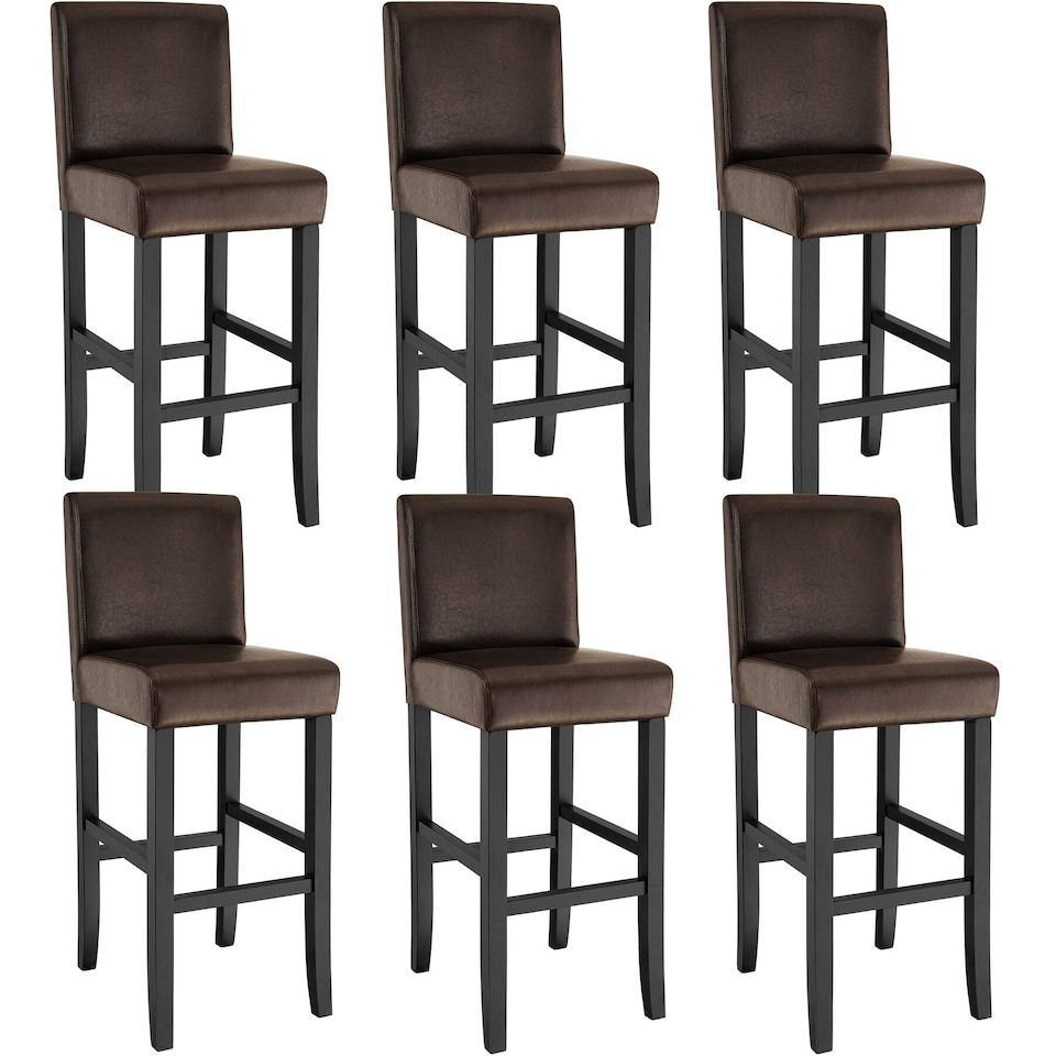 image 1 of Bar Stools with a padded backrest and faux leather cover | Brown | brown | 41 x 40 x 107 cm | 6