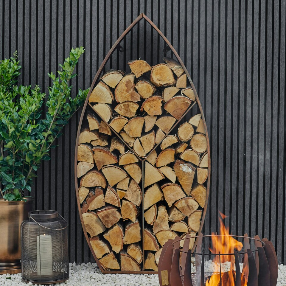 image 1 of Leaf Arch Sculptural Log Storage Natural Rust Brown