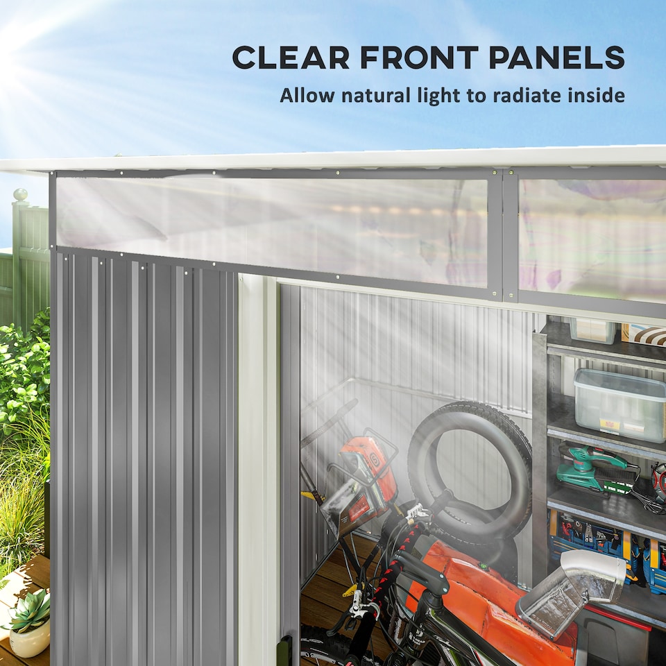 image 1 of Outsunny 8.5 x 6ft Metal Shed with Lightsky Panels, Garden Storage Tool House with Double Doors for Garden, Patio and Lawn, Grey