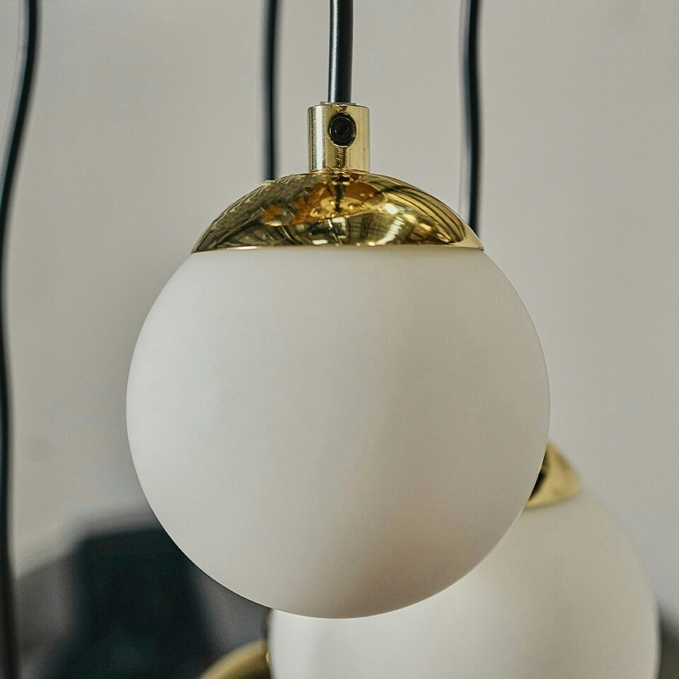 image 1 of ValueLights 5 Way Hanging Polished Gold And Glass Globe Shade Ceiling Pendant Light Fitting
