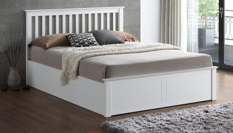image 1 of 5ft King Size Ottoman gas lift up storage white painted finish wood wooden bed frame.Raise up underbed storeage solid woodern bedstead