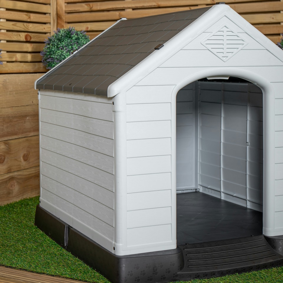 image 1 of 82 x 76cm Samuel Alexander Small Outdoor Plastic Dog House with Raised Bed White