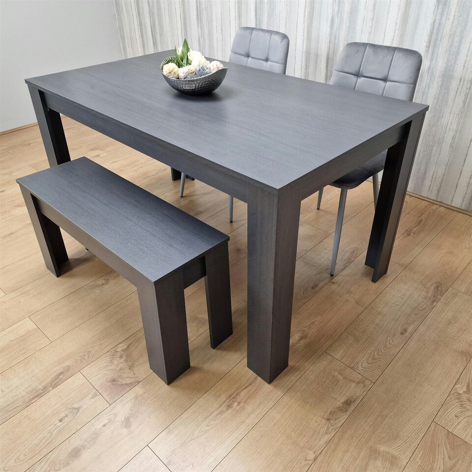 image 1 of Dining Table Set with 2 Chairs Dining Room and Kitchen table set of 2,and Bench Grey