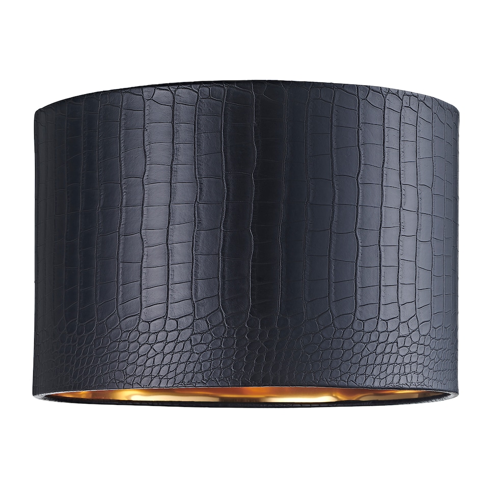 image 1 of Modern Black Croc Design Faux Leather 12 Lamp Shade with Shiny Gold Inner | Black