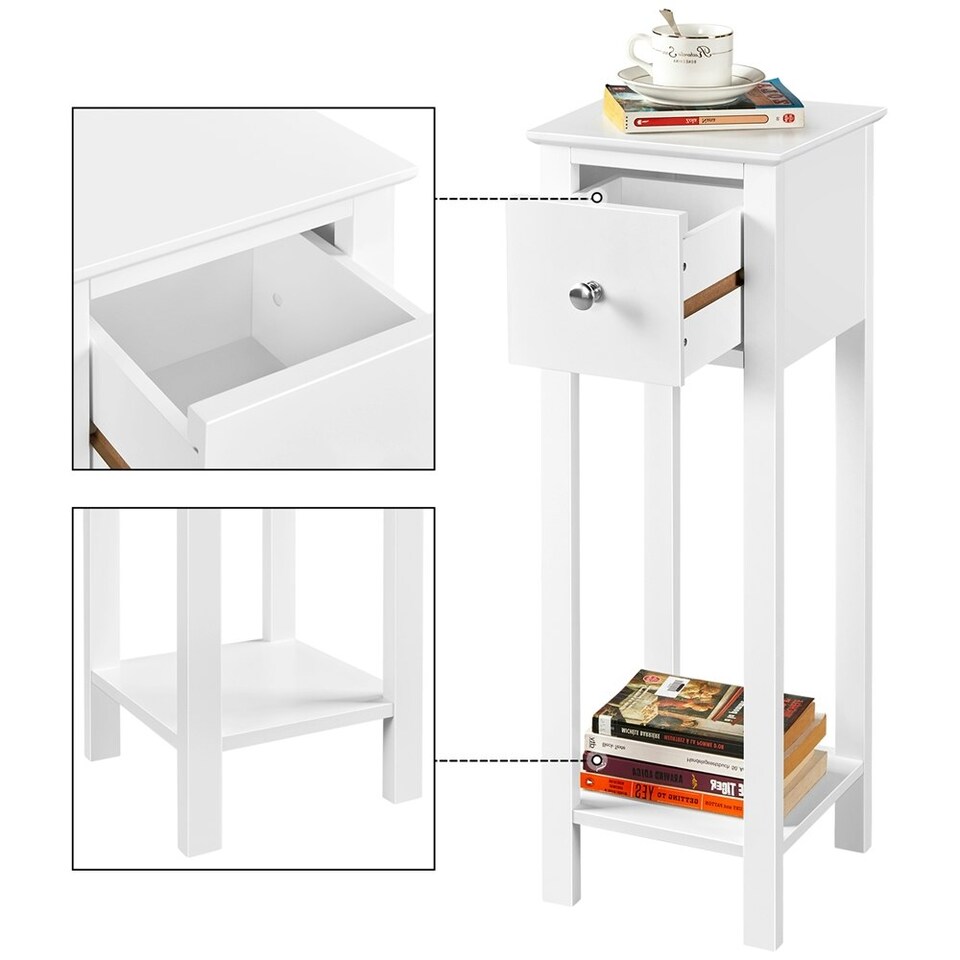 image 1 of Yaheetech Set of 2 Slim Bedside Tables Minimalist Design