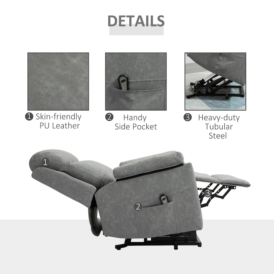 image 1 of HOMCOM Power Lift Chair Electric Riser Recliner with Remote Control, Grey Grey