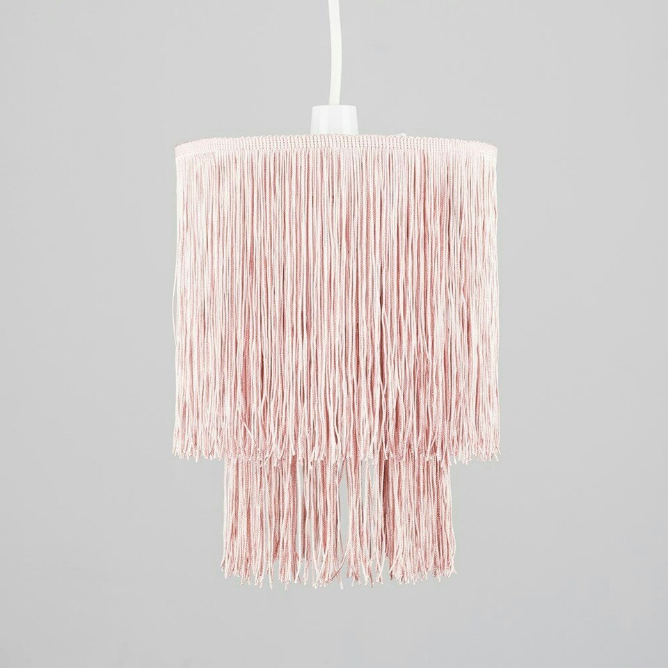 image 1 of ValueLights Nabella Plastic - Polyester Textured Pink Tiered Ceiling Pendant Shade and LED Bulb