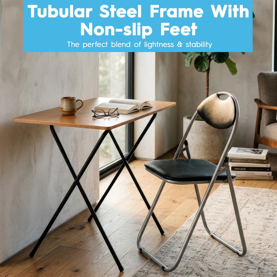 image 1 of Harbour Housewares Wooden Folding Desk & Chair Set - All Black | Black | All Black