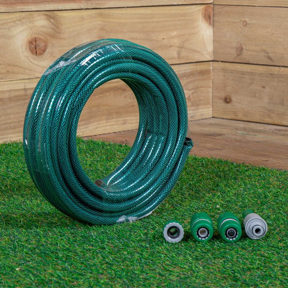 image 1 of 15m Garden Hose and Spray Nozzle Set | Green | Green