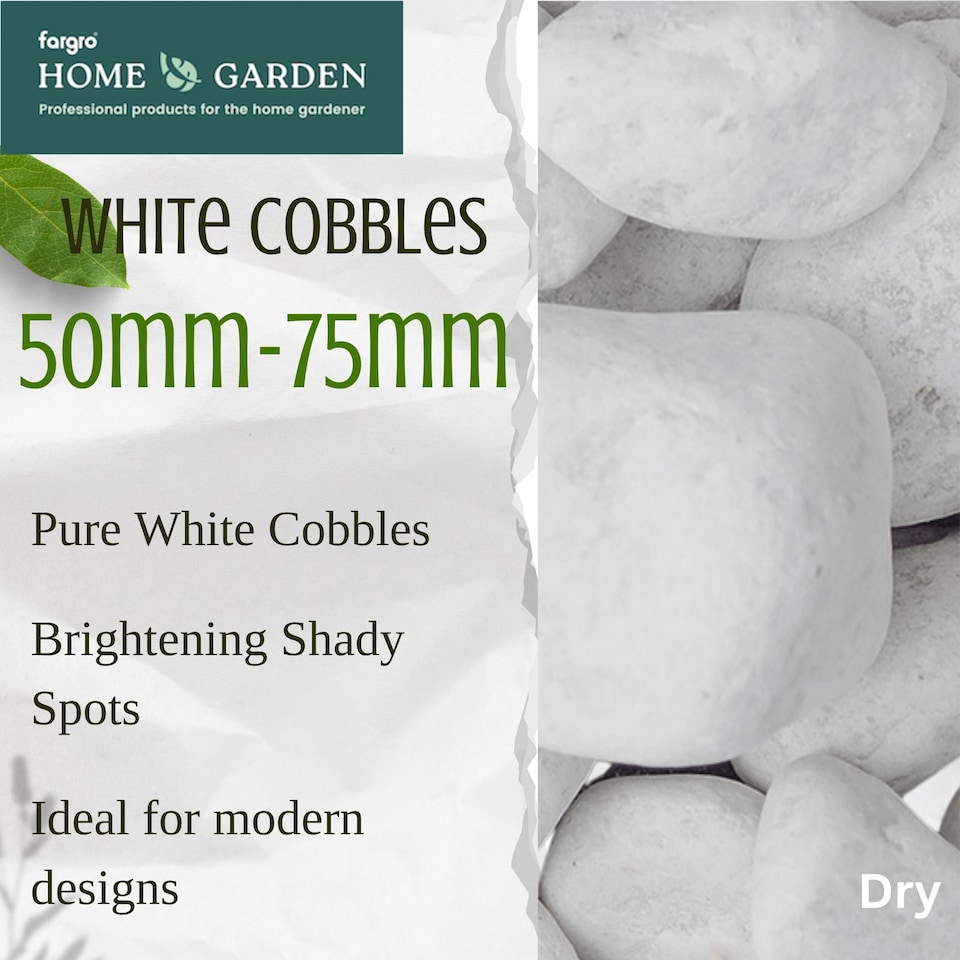 image 1 of Fargro™ Decorative Large White Cobbles 50-75mm - Naturally Tumbled White Garden Stones 20kg for Borders, Rockeries & Water Features