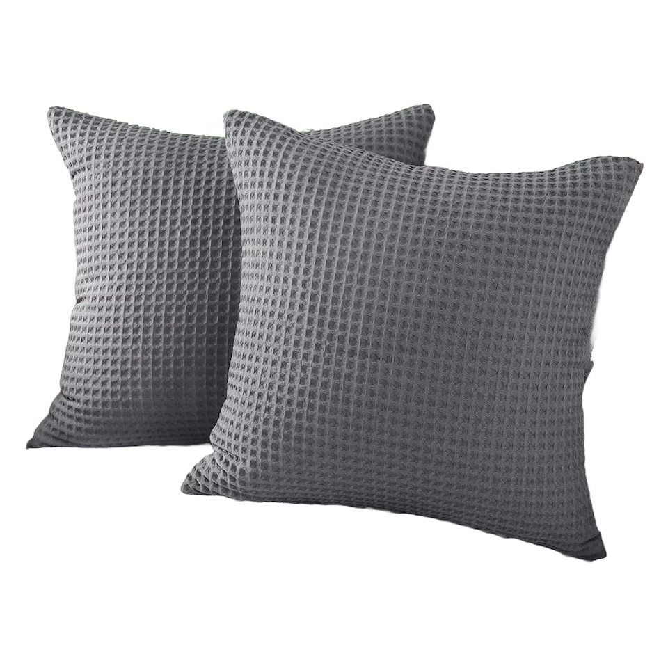image 1 of Two Pack Waffle Cushion Covers 50 x 50cm - 100% Cotton White | White