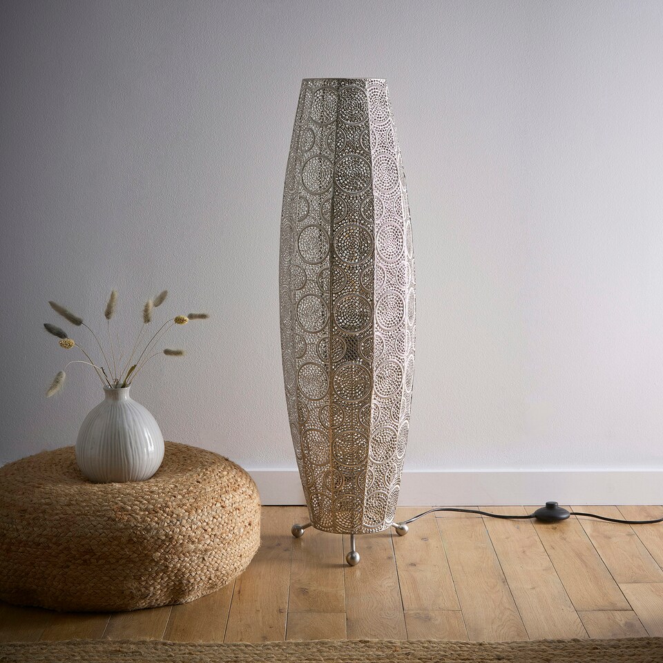 image 1 of Aziza Moroccan style Satin Nickel Floor Lamp Silver