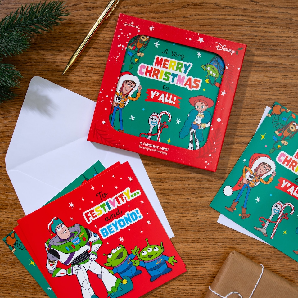 image 1 of Hallmark Pack Of 10 Christmas Cards - 2 Fun Disney Pixar Toy Story Designs
