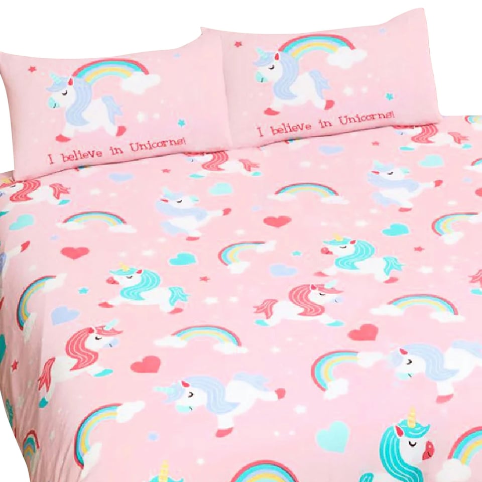 image 1 of Bedding & Beyond Childrens/Kids I Believe In Unicorns Duvet Cover Set - Pink - Double Pink | Double