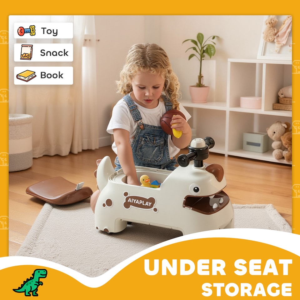 image 1 of AIYAPLAY Kids Ride On Car, Dinosaur Shape Baby Toddler Walker, Cream White