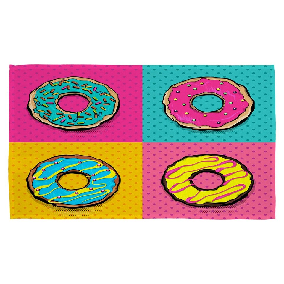 image 1 of Set doughnut sweet food, donut cartoon pop art style (Kitchen Towel)
