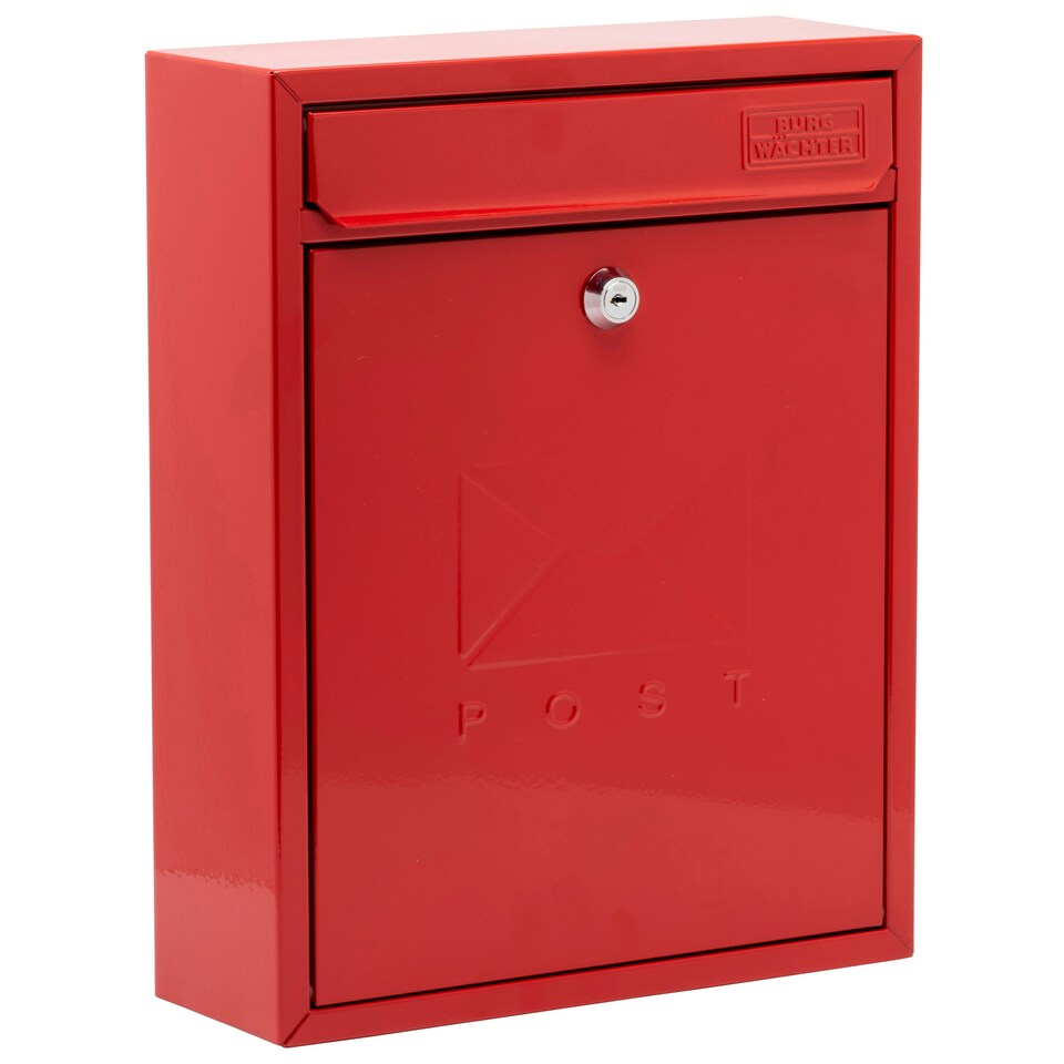 image 1 of Burg-Wachter Compact Wall Mounted Galvanised Steel Post Box - 26x33x9cm Red