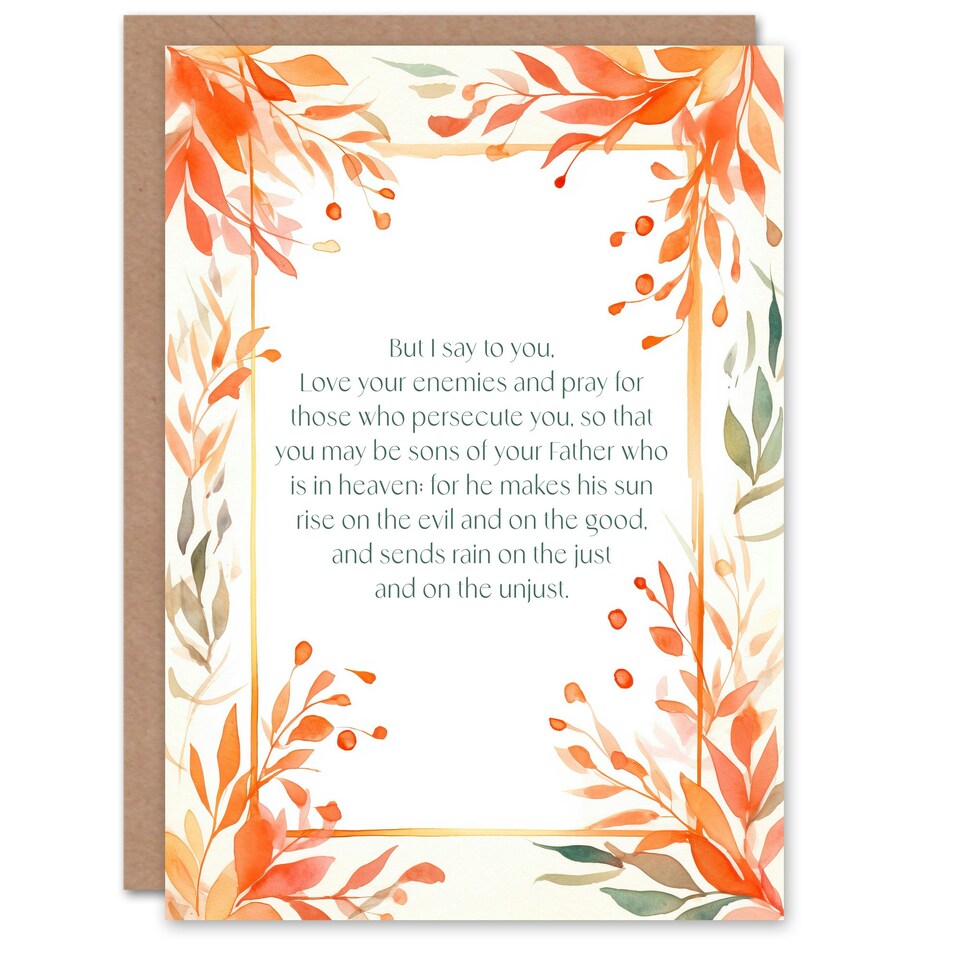 image 1 of Love Your Enemies Sermon on the Mount Orange Floral Christian Birthday Card