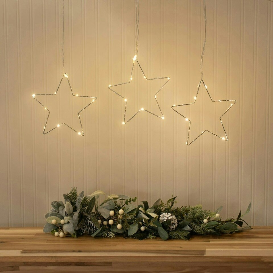 image 1 of ValueLights Hanging Stars Silver Indoor Curtain Light