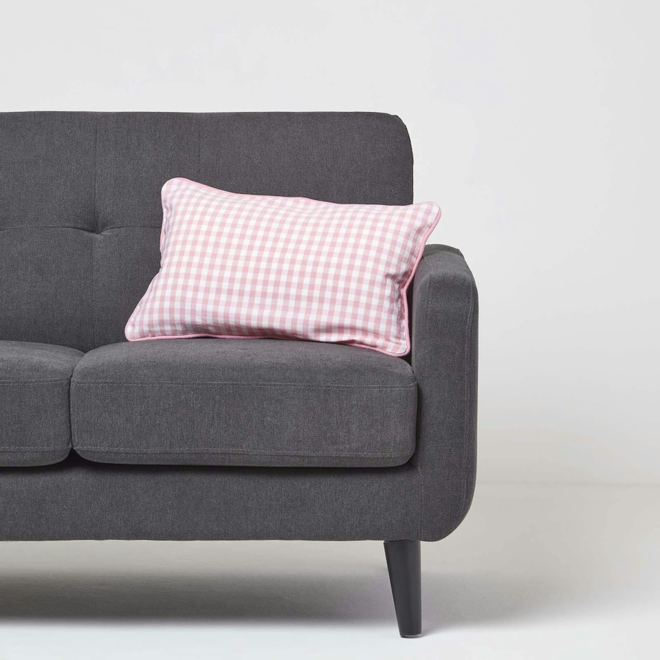 image 1 of Homescapes Cotton Gingham Check Pink Rectangular Cushion Cover - 30 x 50 cm | Pink | Pink | 30 x 50 cm