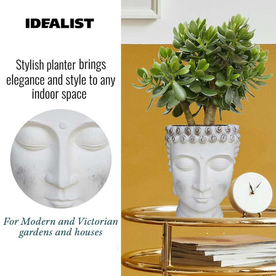 image 1 of White Oval Face Planter Head Buddha Plant Pot Indoor Pot Cover L19 W18 H24 cm, 2.6 ltrs Cap.