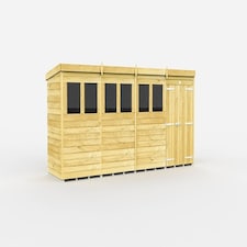 16 x 4 Feet Pent Shed - Double Door With Windows - Wood - L118 x W474 x H201 cm Brown