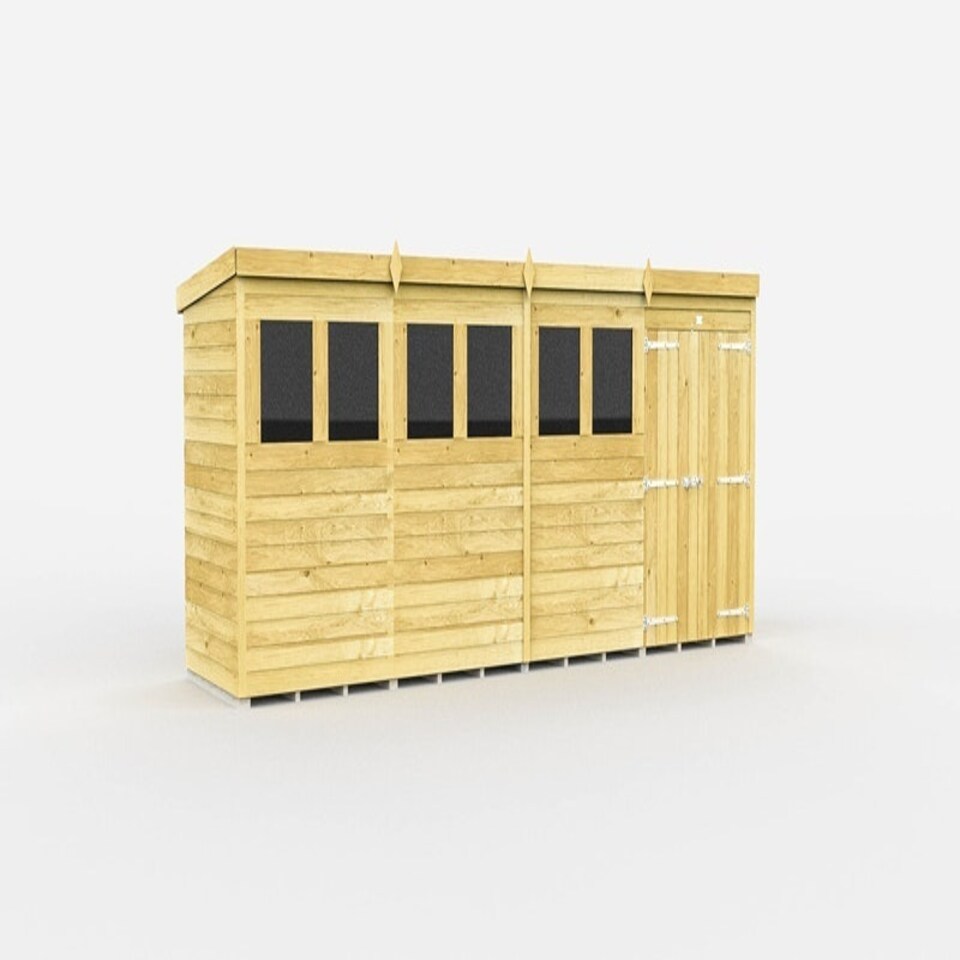 image 1 of 16 x 4 Feet Pent Shed - Double Door With Windows - Wood - L118 x W474 x H201 cm Brown