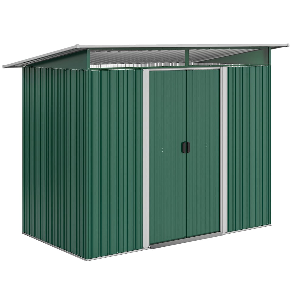 image 1 of Outsunny 8.5 x 4ft Metal Shed with Lightsky Panels, Garden Storage Tool House with Double Doors for Garden, Patio and Lawn, Green