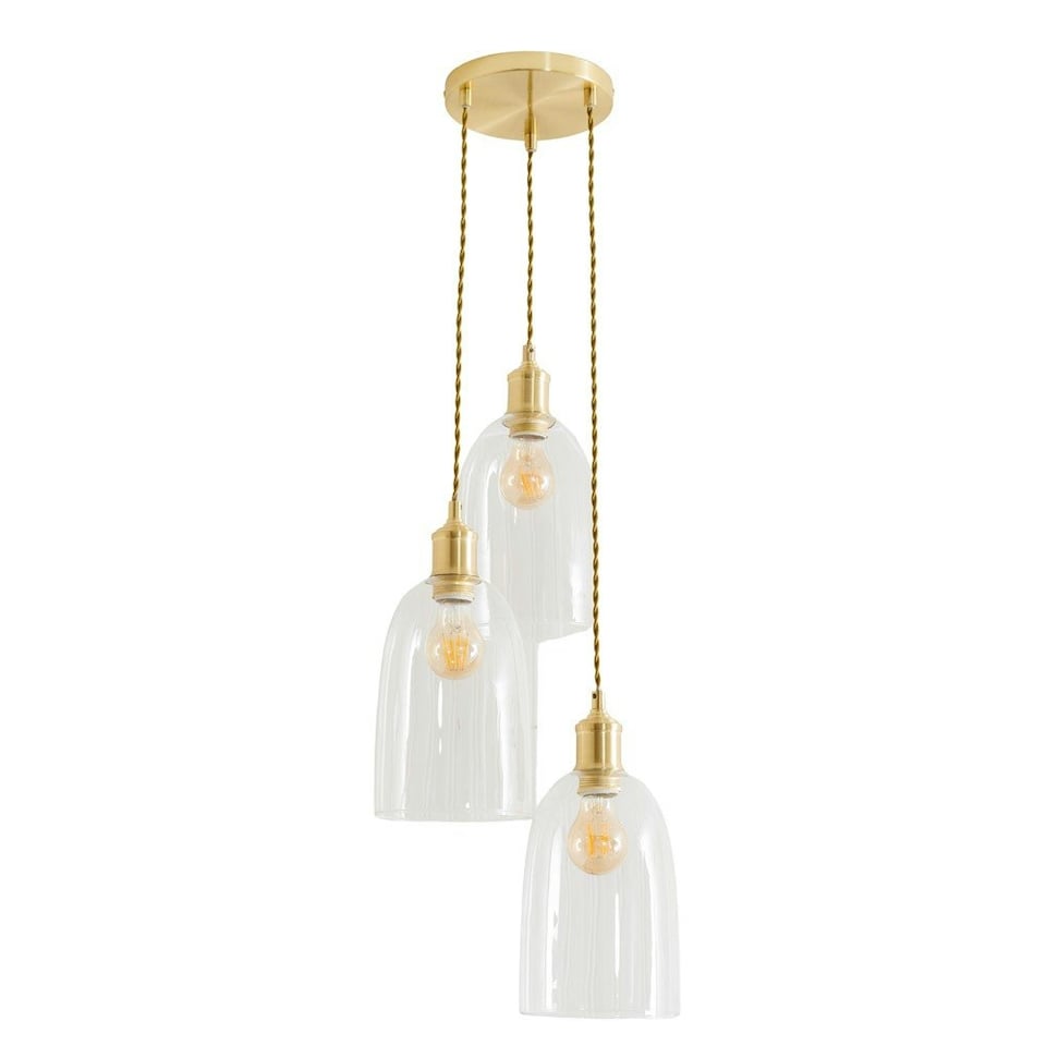 image 1 of ValueLights Kira Glass Dome 3 Drop Cluster Brushed Gold Ceiling Pendant Light with Bulbs Gold
