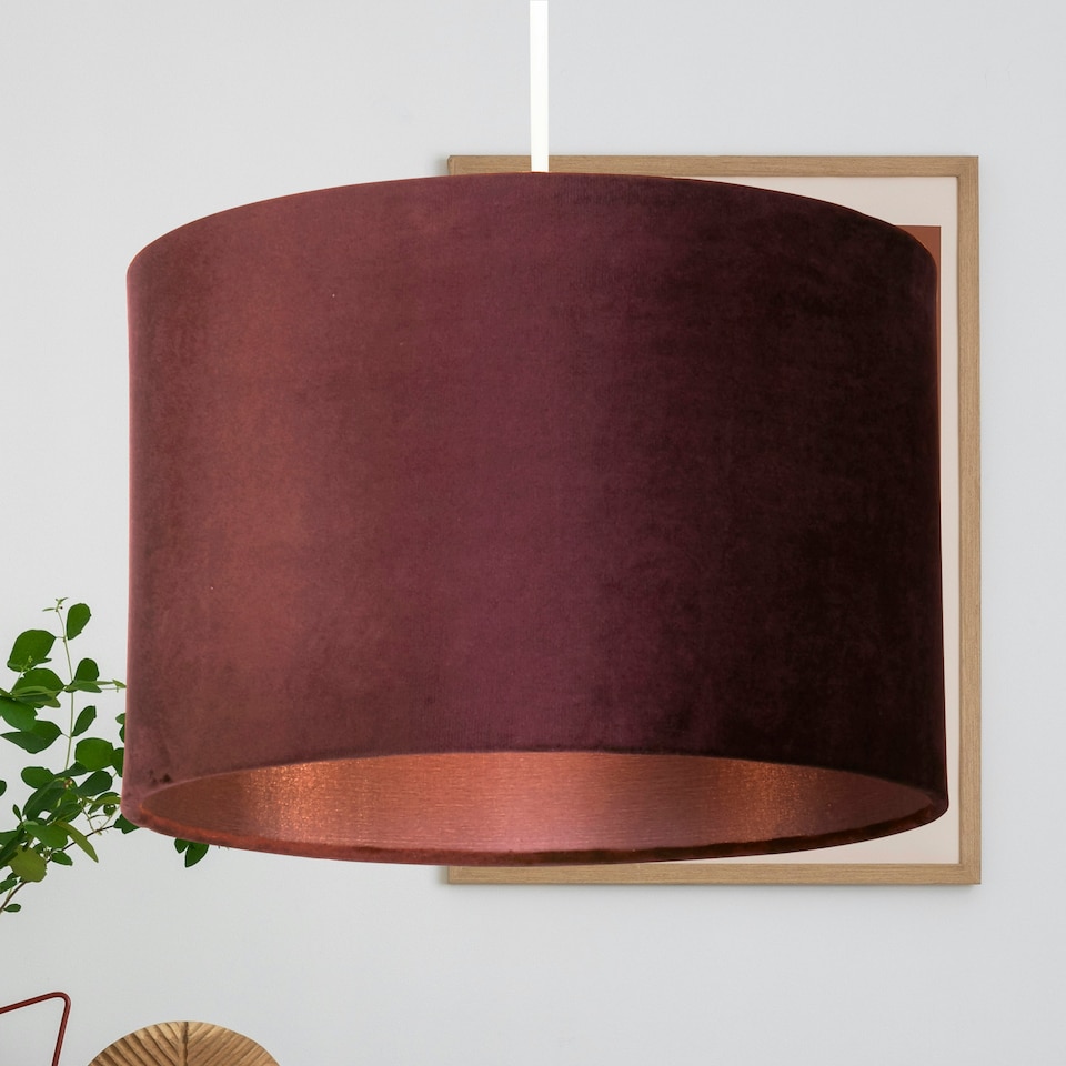 image 1 of Plum 30cm Velvet Drum Shade Silk Liner