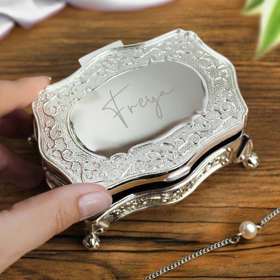 image 1 of Personalised Small Silver Plated Jewellery Box