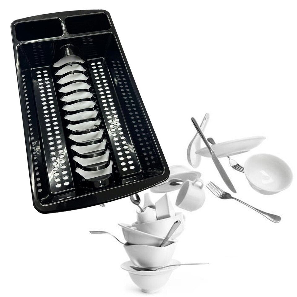image 1 of 2 x High Grade Black Dish Drainer Rack Utensil Holder Plate & Cutlery Drying Rack Black