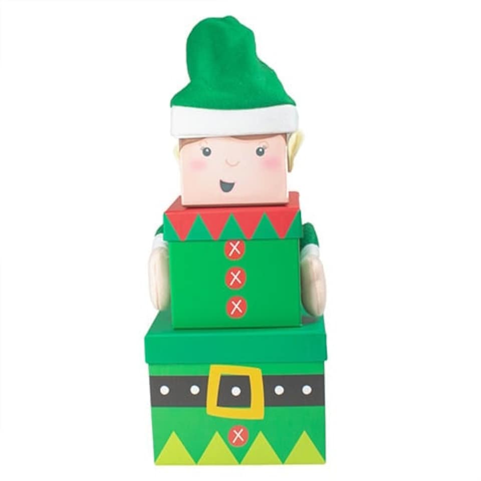 image 1 of Elf Christmas Plush Stackable Gift Boxes - Pack of 3