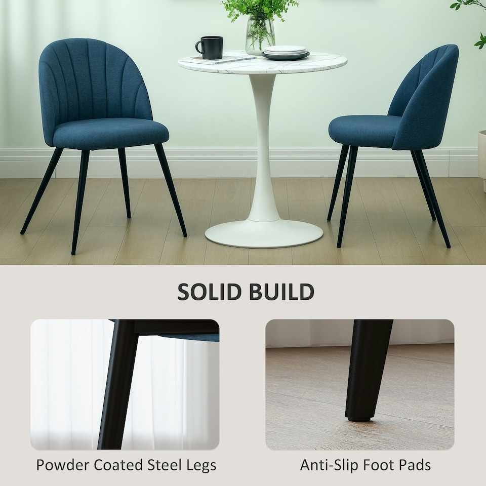 image 1 of HOMCOM Set of 2 Dining Chairs with Shell Backrest and Padded Seat Blue