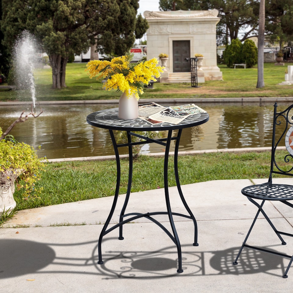 image 1 of Outsunny Mosaic Side Table Bistro Coffee Table for Garden Patio Balcony Grey