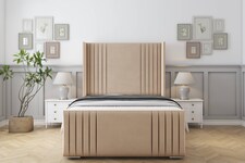 Sloomy Camden Pebble Plush Bed Frame With Mattress With 50" Upholstered Wingback Headboard 4' Small Double