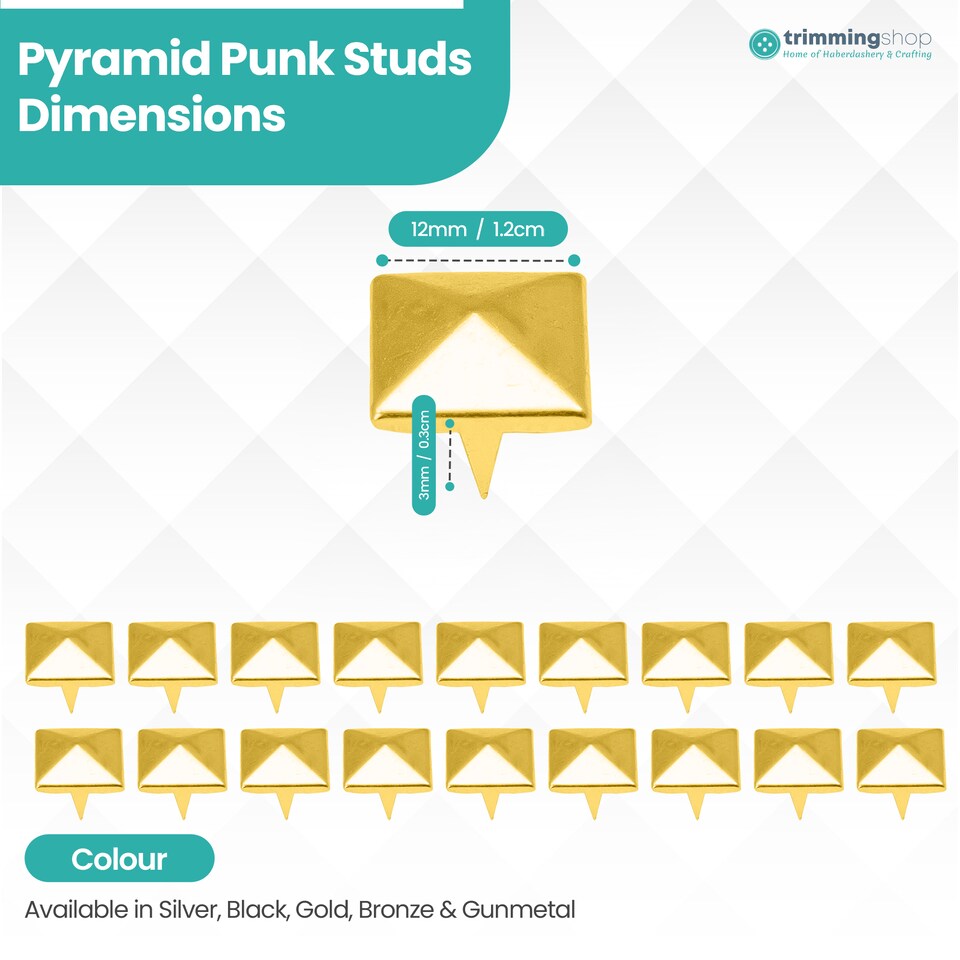 image 1 of 12mm Pyramid Shaped Nail Head Studs Square Metal Leather Rivets - 50pcs
