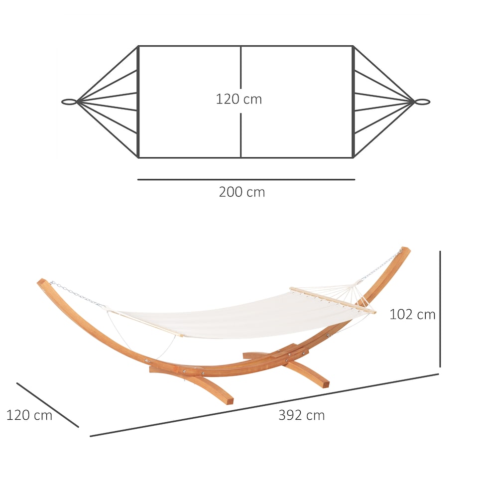 image 1 of Outsunny Outdoor Garden Hammock with Wooden Stand Swing Hanging Bed for Patio White | White