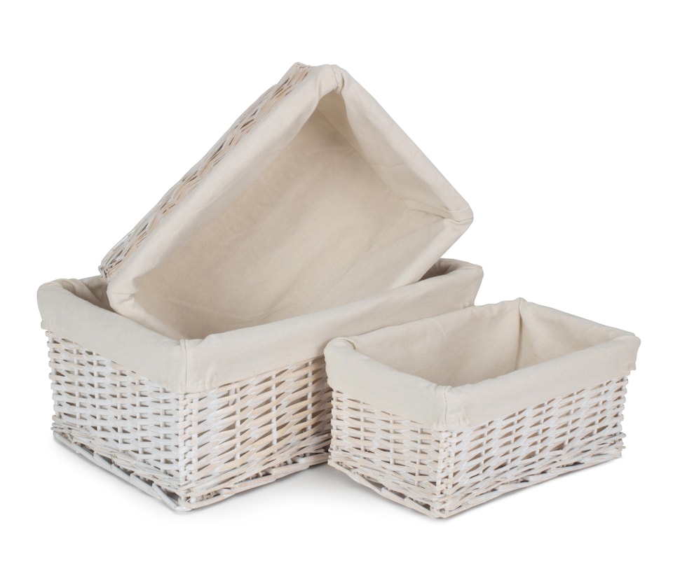 image 1 of Set of 3 White Wash Storage Basket with Lining | White | White | Not provided