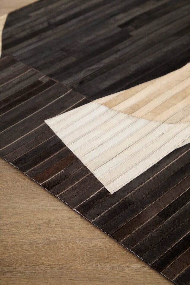 image 1 of Bosie Safira Small Abstract Hair On Leather Rug | Brown