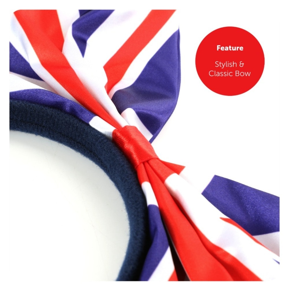 image 1 of Union Jack Sequin Dress & Bow Headband | Blue | S