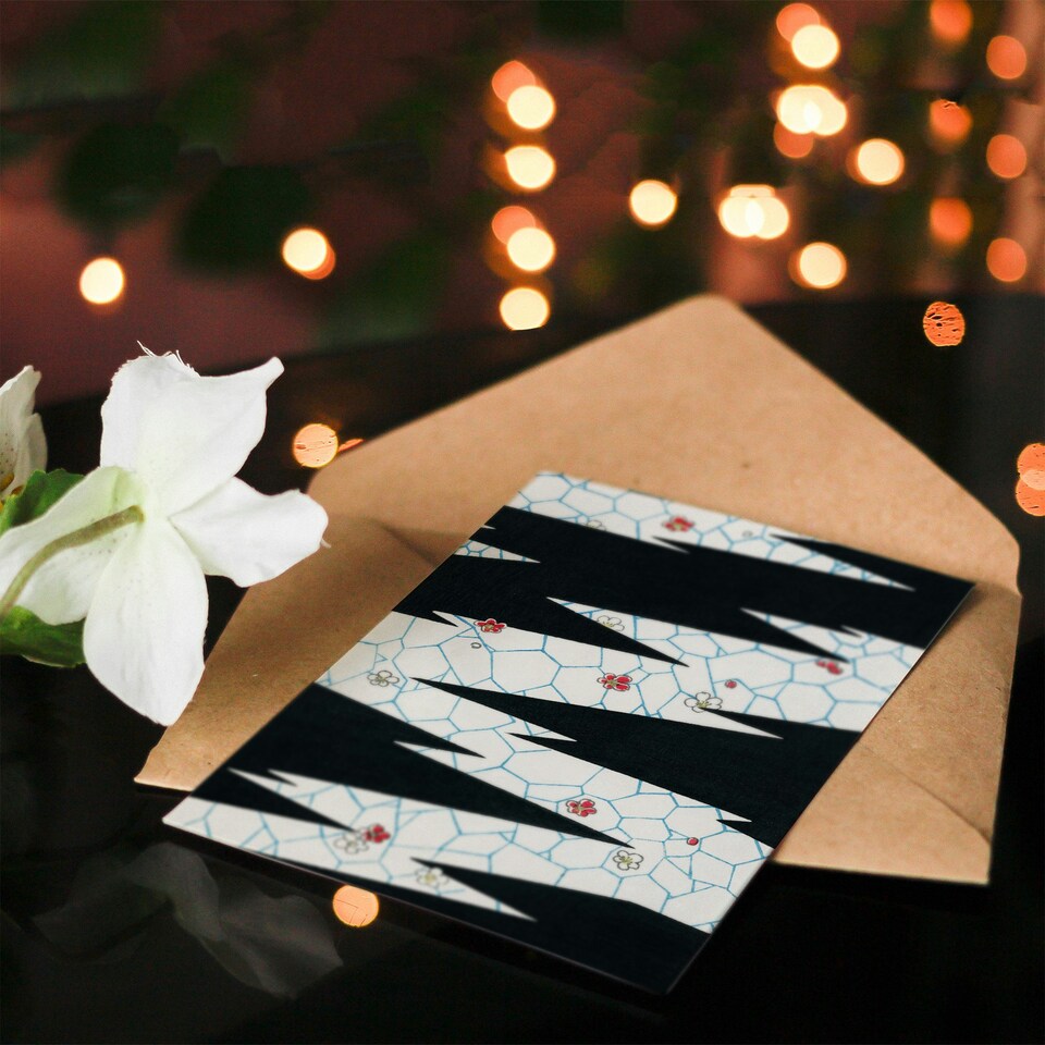 image 1 of Shin Bijutsukai Japanese Art Card Flowers On Footpath Pattern