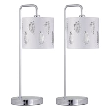 Set of 2 Arched Table Lamps with White Fern Shades | Chrome | White | Large | 2