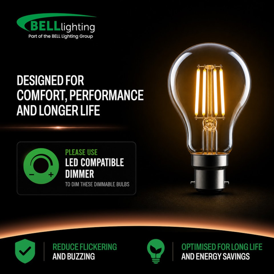 image 1 of BELL Lighting B22 Dimmable LED Filament GLS 7W Light Bulbs Warm White 2700K