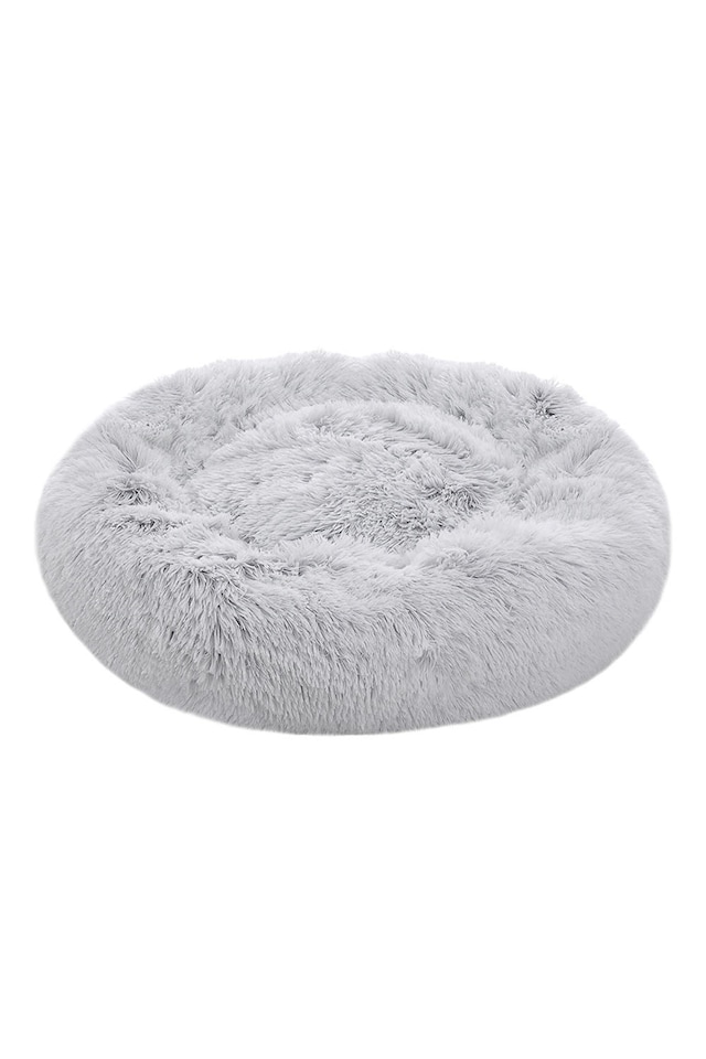 image 1 of Living and Home Calming Round Donut Plush Dog Cuddler Bed | Multi | Grey White | L