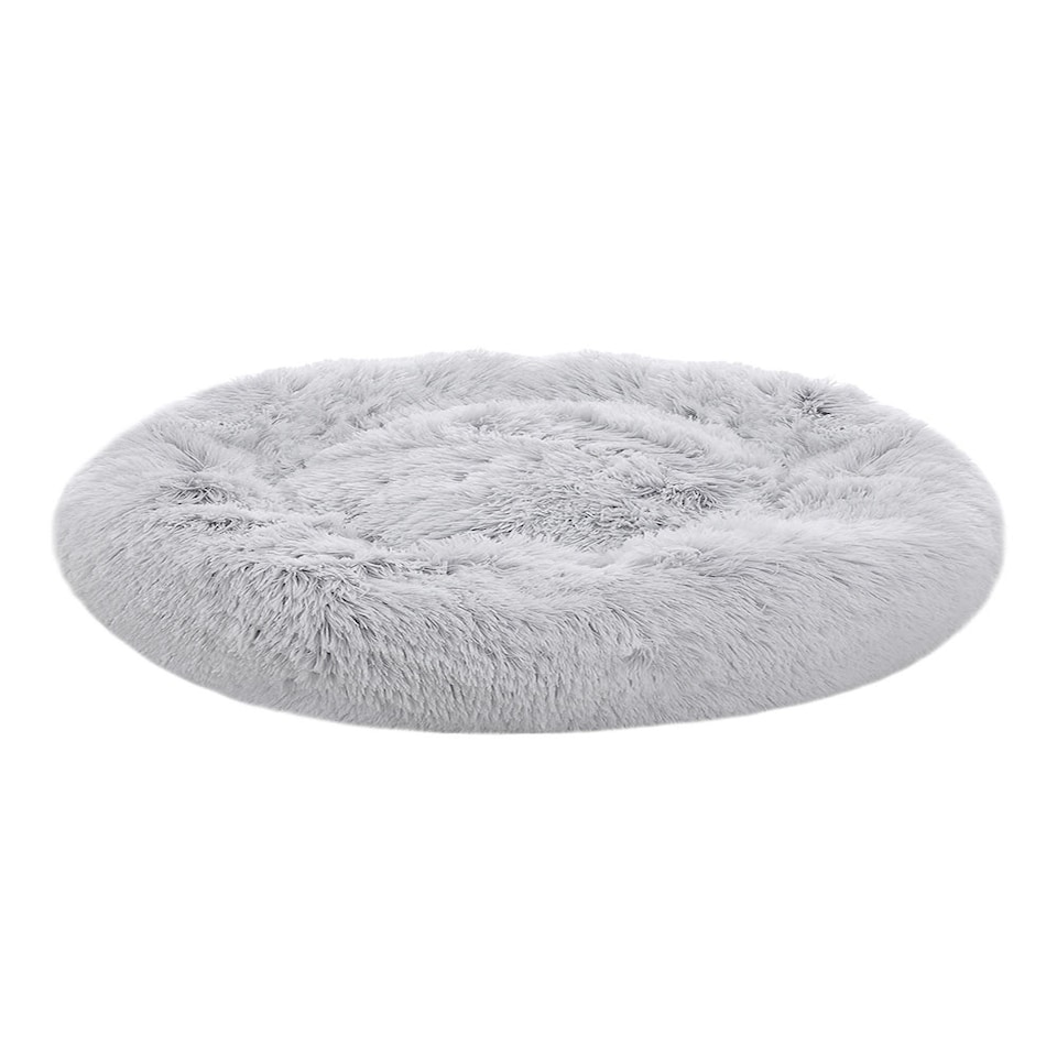 image 1 of Living and Home Calming Round Donut Plush Dog Cuddler Bed | Multi | Grey White | L