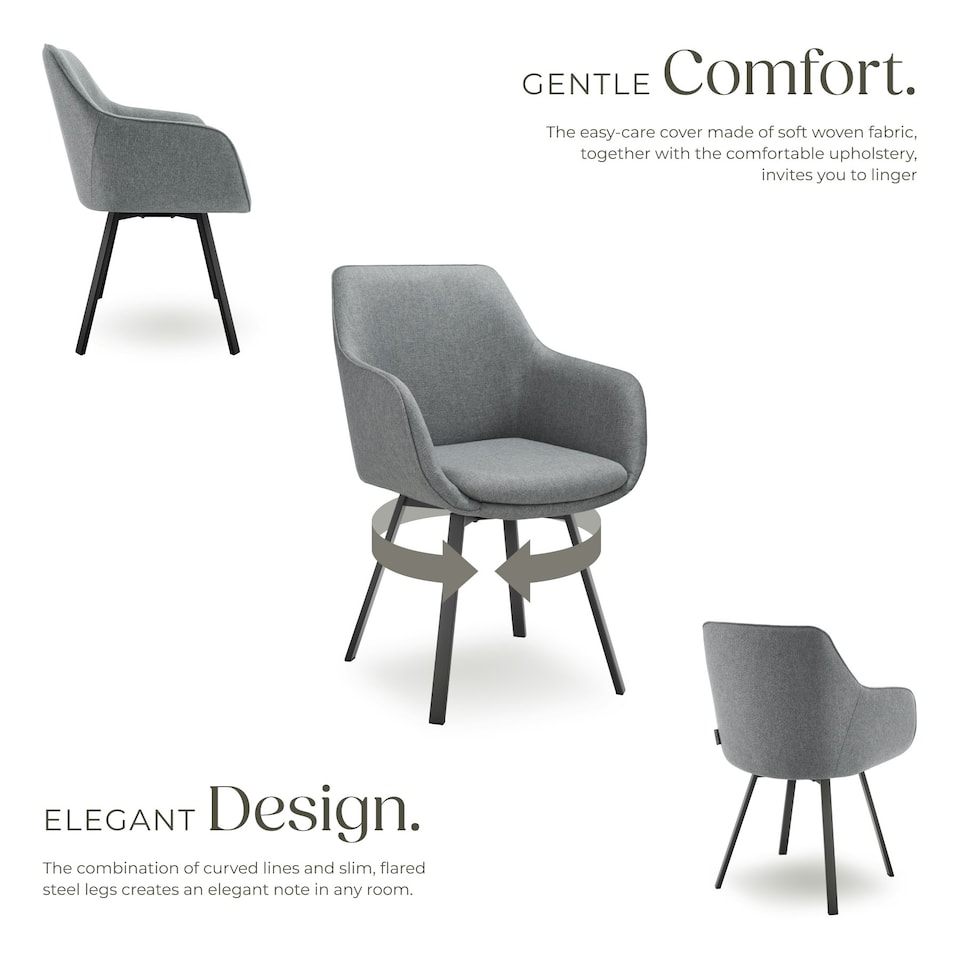 image 1 of Dining Chair Alicon - swivel armchair with padding and continuous backrest - Set of 4 Grey | Anthracite